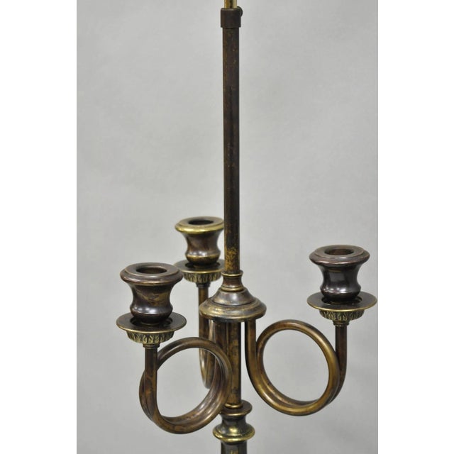 Frederick Cooper Late 20th Century Frederick Cooper French Empire Brass Patina Trumpet Candelabra Table Lamp Pair For Sale - Image 4 of 12