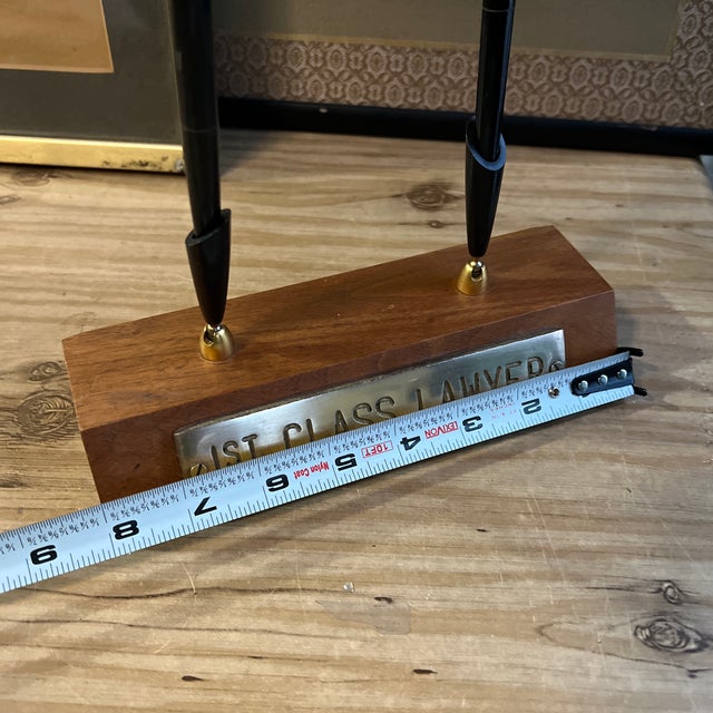 Up for consideration is a beautiful vintage "1st Class Lawyer" wooden and brass pen holder. This would look lovely in your...