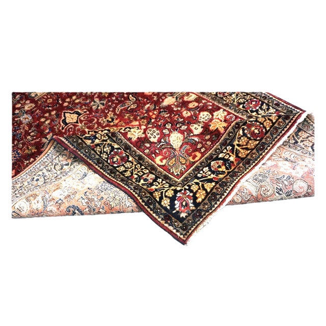 Antique Persian Sarouk Wool 4X7 Red, Navy, Black & Orange Handmade Area Rug #9900220 For Sale In Houston - Image 6 of 7