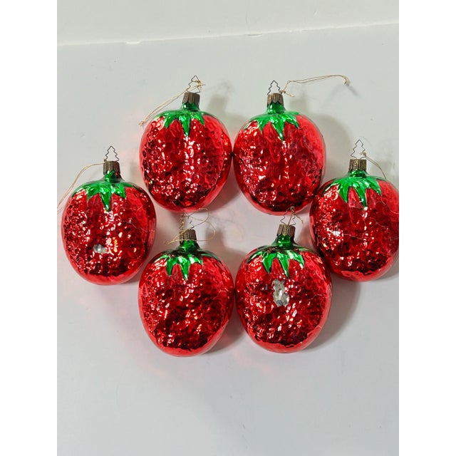 Figurative Vintage Large Strawberry Mercury Glass Christmas Ornaments – Set of 6 – 1980s For Sale - Image 3 of 11