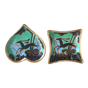 1920s Pair 2 Boch Freres Art Deco Dishes With Deer Motif Charles Catteau