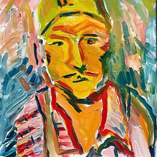 Vintage Fauvist Signed Original Oil Portrait Painting on Board For Sale - Image 10 of 12