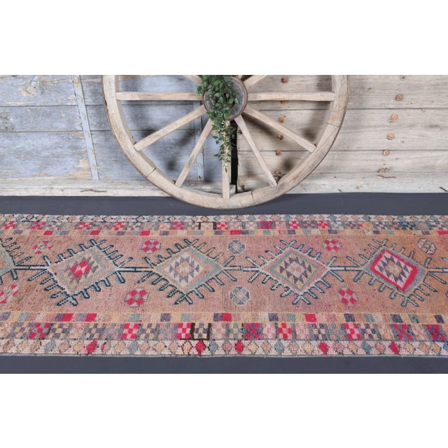Boho Chic Vintage Turkish Oushak Handmade Wool Cotton Purple Runner Rug For Sale - Image 3 of 10