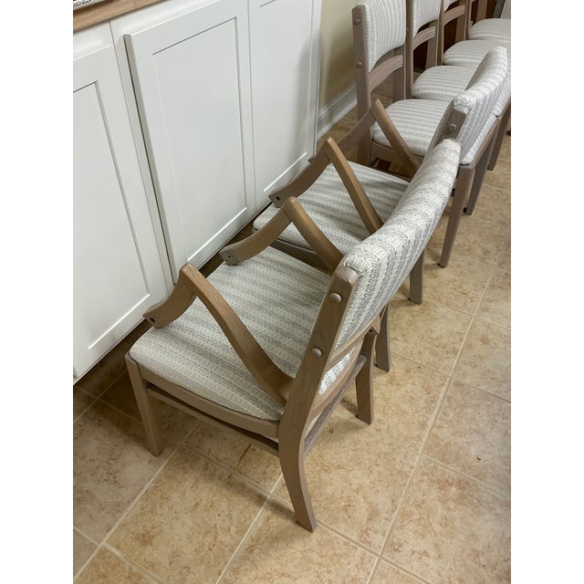 1940s Custom Refinished Cerused Solid Oak Mid-Century Transitional Dining Chairs - Set of 6 For Sale - Image 11 of 13