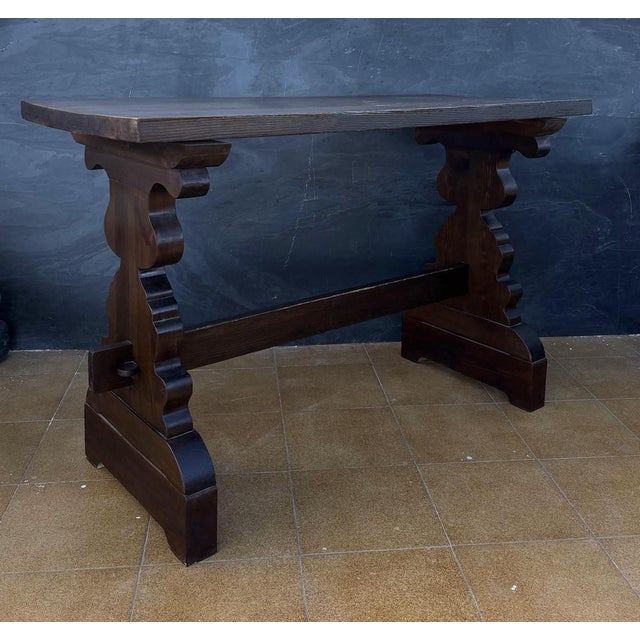 Spanish Rustic Trestle Console Table, 1940s For Sale - Image 4 of 10