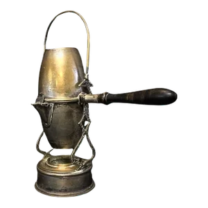 Antique Art Nouveau Coffee Pot – Brass & Copper With Ornate Swing Arm