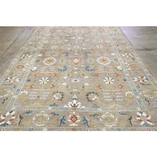 Light Brown Contemporary Sultanabad Handmade Floral Design Wool Rug For Sale - Image 10 of 11