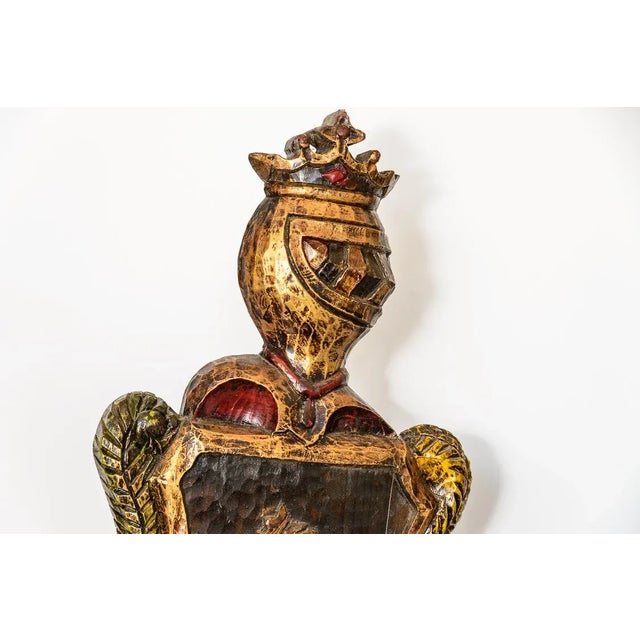 Antique Spanish late 19th c. Hand carved Hall Chairs with two different Crests or Armorials,. Each featuring ornate carved...