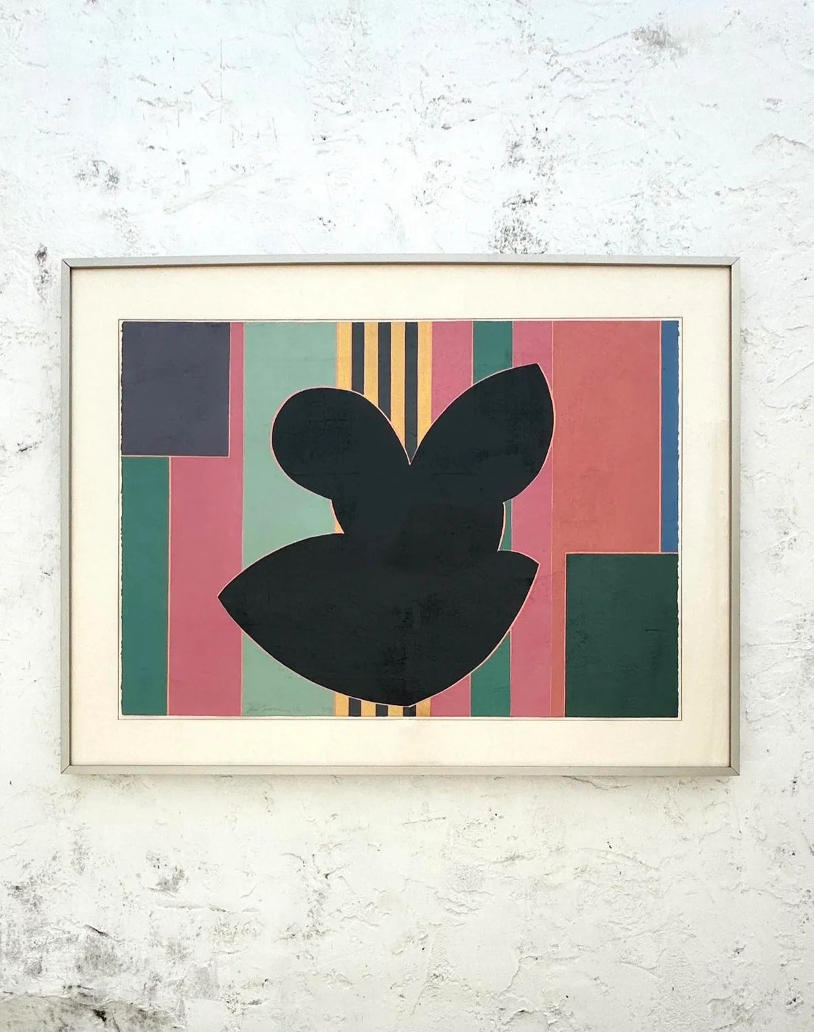 Vintage Geometric Block Print on Paper Signed by Sidney Guberman - Detail view