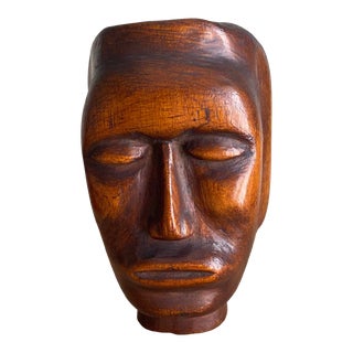 Vintage Modernist Wood Head Sculpture by Nimo Mocharnuik For Sale