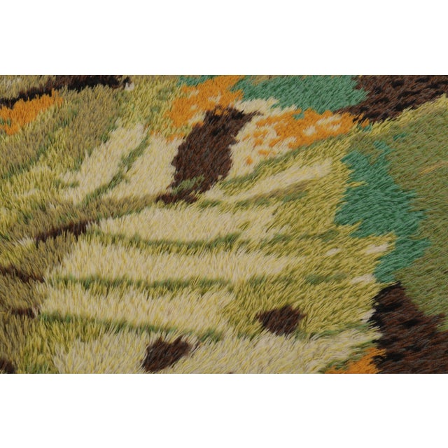 1960s Vintage Swedish Rya Rug With Green and Orange Floral Pattern - Rug & Kilim For Sale - Image 5 of 9