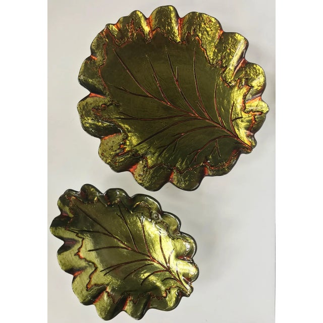 Glass and Metal Leaf Dishes/Bowls a Pair Chairish
