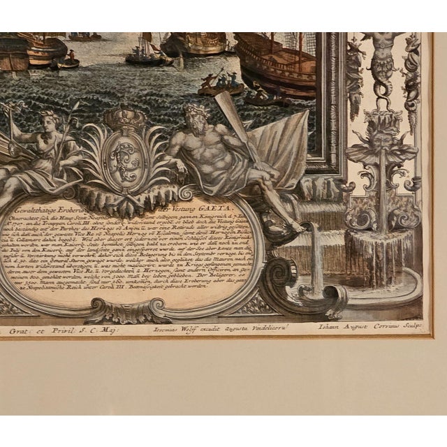 Hand-Colored Engraving, Siege of Gaeta, Germany Circa 1720 For Sale In San Francisco - Image 6 of 8