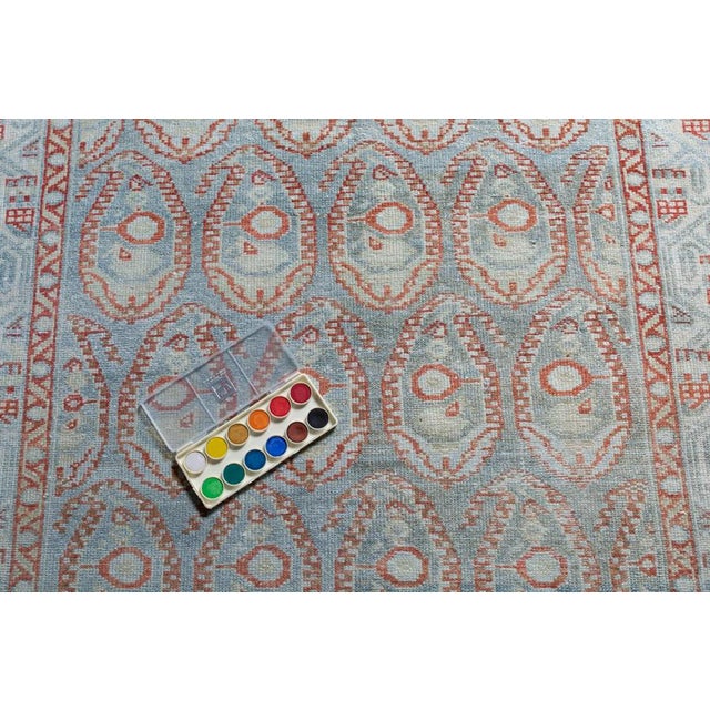 Vintage Paisley Allover Soft Blue Long Wool Hand-Knotted Runner - 3’3” X 16’2” For Sale In Los Angeles - Image 6 of 9