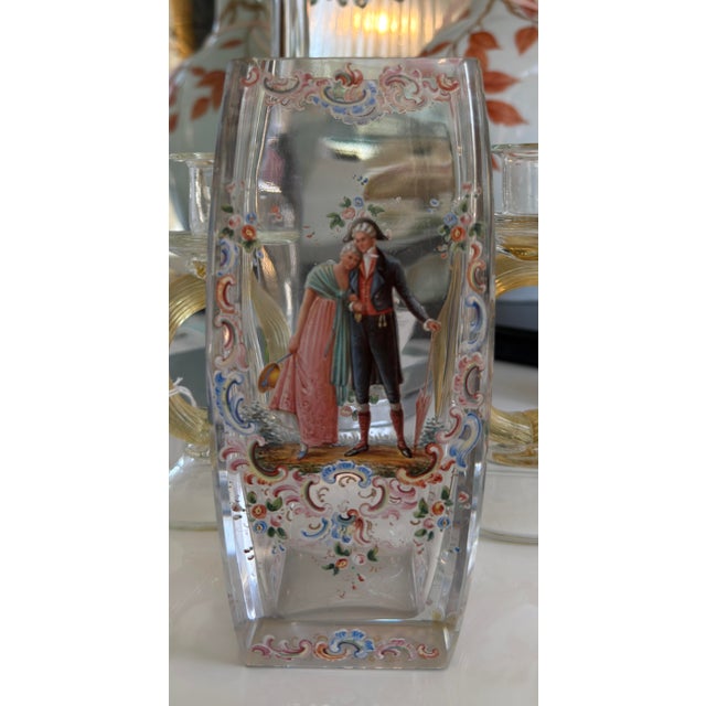 Antique J L Lobmeyr Austrian Enamel Decorated Crystal Vase Romantic Scene For Sale In Los Angeles - Image 6 of 6