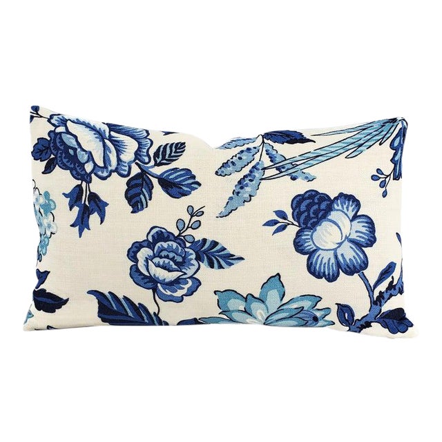 F Schumacher Huntington Gardens In Bleu Marine Lumbar Pillow