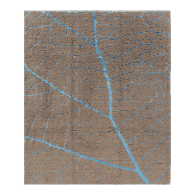 Rug & Kilim’s Abstract Rug in Beige-Brown With Blue Geometric Patterns For Sale