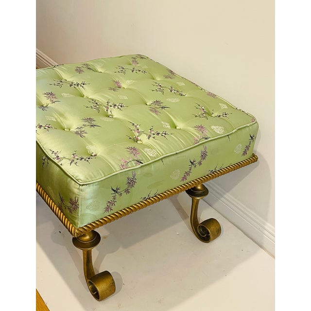1940s Gorgeous Antique Louis XVI Style Ottoman Silk Tufted Scrolled Feet For Sale - Image 4 of 12