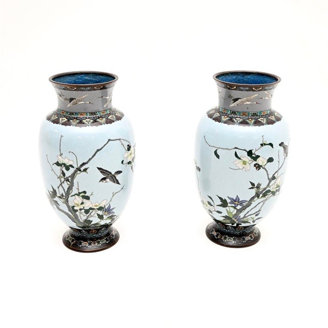 Vintage Japanese Cloisonne Vases, 1950, Set of 2 For Sale - Image 3 of 11