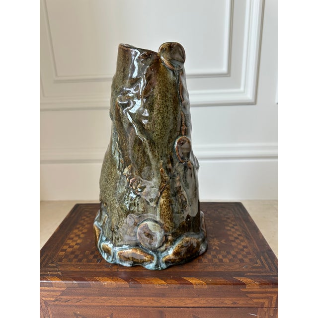 Vintage Large Handcrafted Brutalist Ceramic Vase in Olive Green & Brown For Sale - Image 10 of 18