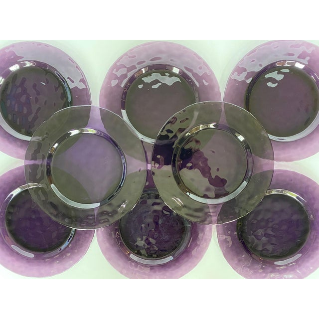 1970s Italian Studio Bormioli Rocco Purple Art Glass Salad Plates Set