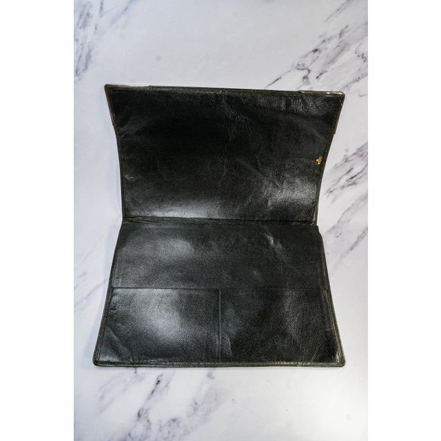 Green Stately Green Moroccan Leather Antique English Desk Blotter Folder Sterling Silver Luxury Office Decor For Sale - Image 8 of 14