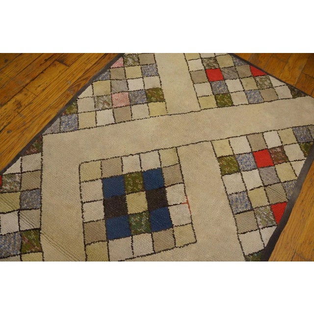 Beige Fantastic Tan Beige Color and Interesting Rhombus Shapes Patters Antique American Hooked Rug, For Sale - Image 8 of 8