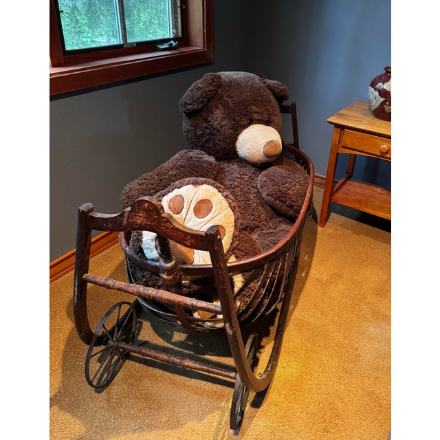 Late 19th Century Antique Victorian Chicago Carriage Bentwood Decorative Display Basket With Wheels For Sale - Image 5 of 7