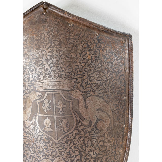 19th Century Renaissance Medieval Revival Etched Steel Heater Shield For Sale - Image 4 of 12