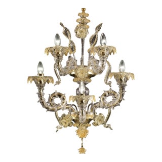 Imperial Luxury Italian "Ca' Rezzonico" With Gold Flowers and Leaves Murano Glass For Sale