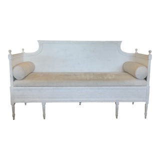 Settee Sofa With Wood Frame, Upholstered Cushion and 2 Bolster Pillows For Sale