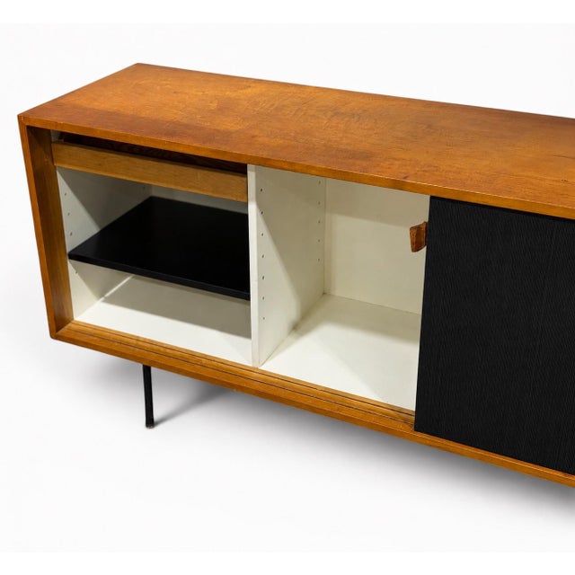 1950s Early Florence Knoll Model 116 Maple Credenza - Black Grasscloth Sliding Doors For Sale - Image 10 of 11