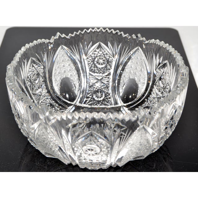1950s Vintage Brilliant Cut Crystal Glass Bergen Style Bowl Art Deco Saw Tooth, Germany For Sale - Image 5 of 12