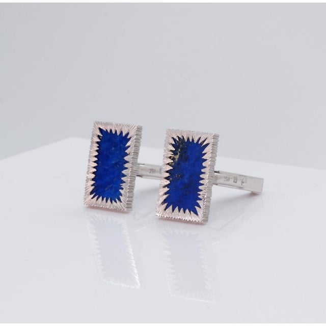 Modern Vintage 18ct White Gold and Lapis Lazuli Cufflinks, 1970s, Set of 2 For Sale - Image 3 of 10