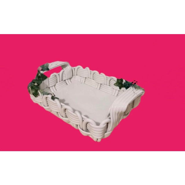 Mid 20th Century Mid 20th Century Italian Majolica Center Piece in the Form of a Large Basket Weave. For Sale - Image 5 of 10