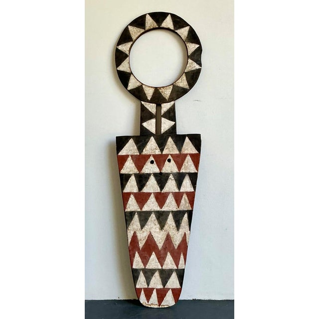 Wood Vintage Tribal Geometric Painted Wood Shield For Sale - Image 7 of 13