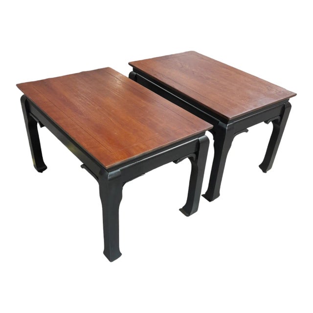 Restored Pair of Vintage 1960's Medallion Limited Two Tone Chow Side Tables With Walnut Top and Ebony Base For Sale In Atlanta - Image 6 of 8