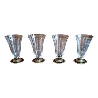 Art Deco Glasses with Black Glass Base and Gold Decoration by Gistl KG, 1930s, Set of 4 For Sale