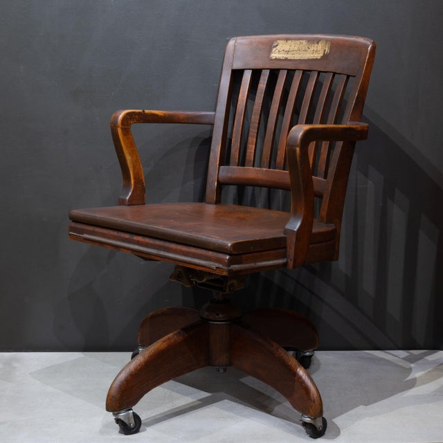 Antique Solid Oak Banker's or Library Swivel Desk Chair c.1940 For Sale - Image 4 of 7