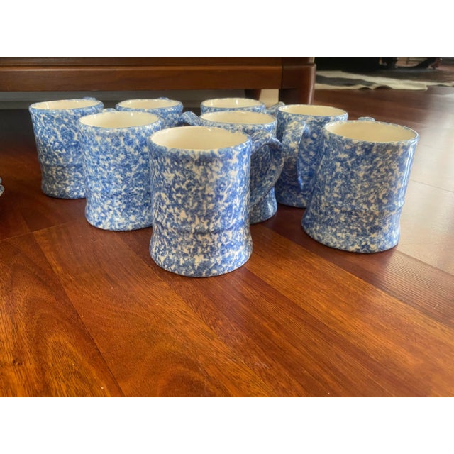 Vintage Rustic Farmhouse Country Blue Stipple Rooster Los Angeles Potteries Dish Set- 24 Pieces For Sale In West Palm - Image 6 of 9