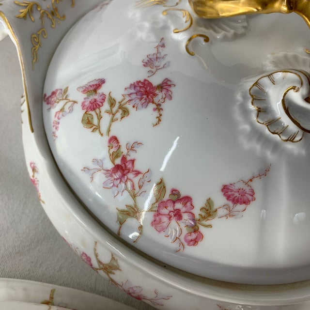 Vintage French Limoges Serving Set Pink and Baby Blue Sprays of Flowers - Set of 7 For Sale - Image 11 of 12