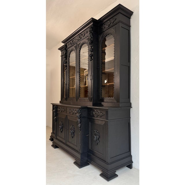 Large Antique Ebonised Oak Bookcase, 1890s For Sale - Image 14 of 18