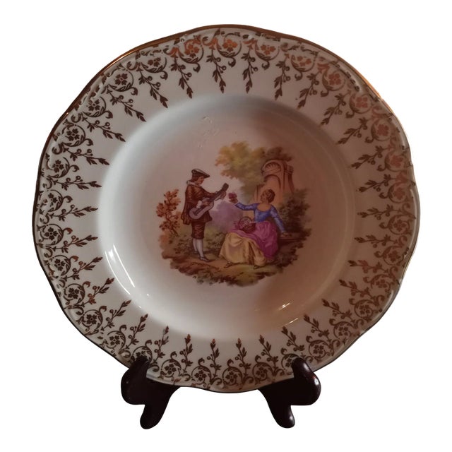 Vintage Porcelaine De France Courting Scene Gilded Decorative Plate For Sale