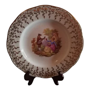 Vintage Porcelaine De France Courting Scene Gilded Decorative Plate