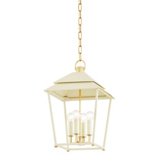 Hudson Valley Lighting Natick 12.5 in. 4 Light Lantern in Aged Brass and Soft Sand Finish For Sale
