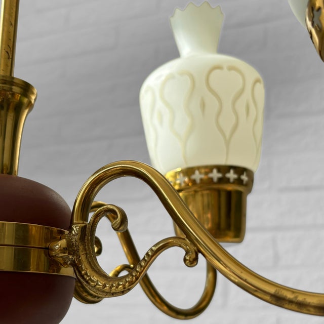 Mid-Century Chandelier in Brass and Opal Glass, Sweden, 1950s For Sale - Image 11 of 14