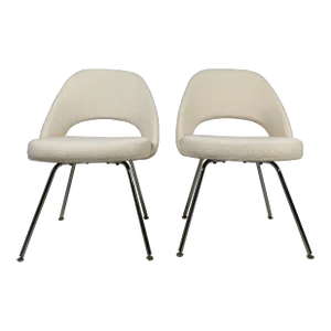 Pair of Saarinen Executive Chairs With New Upholstery and Chrome Legs