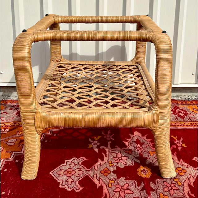 Tan Natural Wrapped Bamboo Rattan Waterfall Side or End Table For Sale - Image 8 of 10