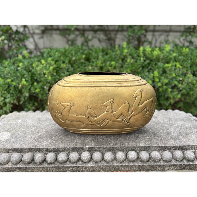 Brass 1980s Dolbi Cashier Brass Vase With Deer For Sale - Image 8 of 11