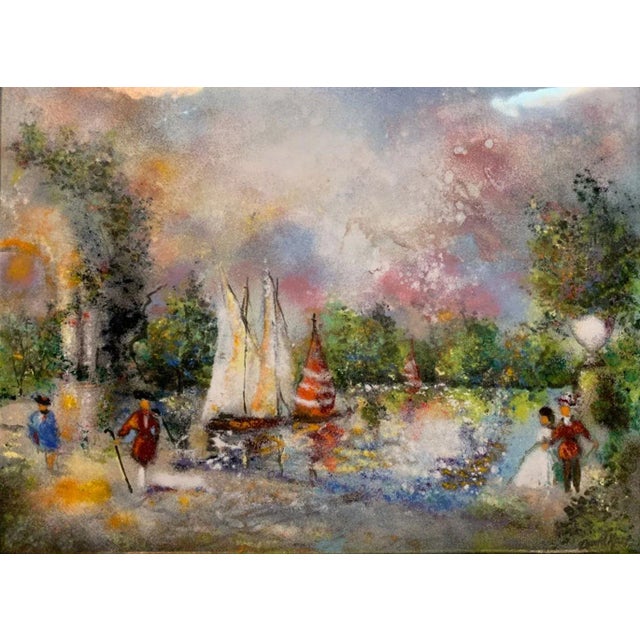 Mid 20th Century Modern Art Framed Enamel on Copper Painting For Sale - Image 5 of 7